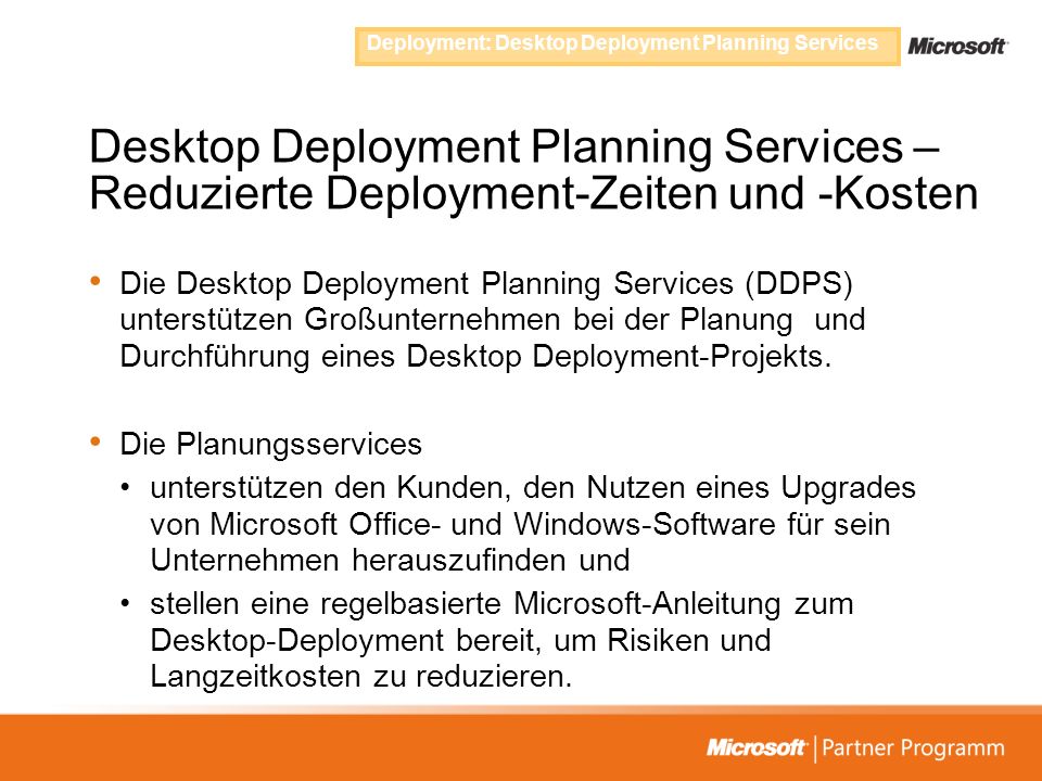 Deployment: Desktop Deployment Planning Services