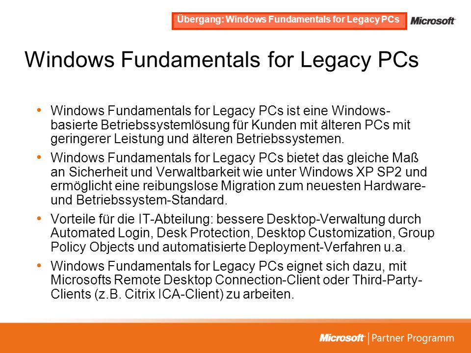 Windows Fundamentals for Legacy PCs
