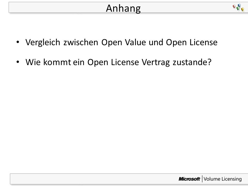 Anhang Vergleich zwischen Open Value und Open License