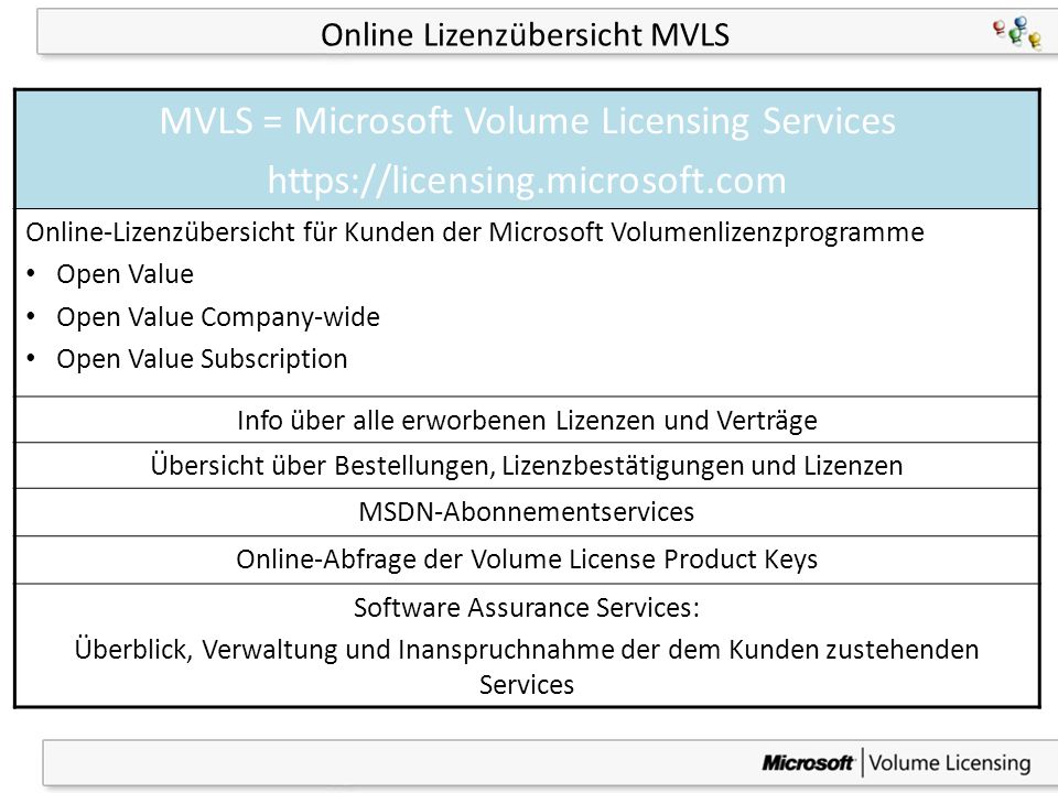 Online Lizenzübersicht MVLS