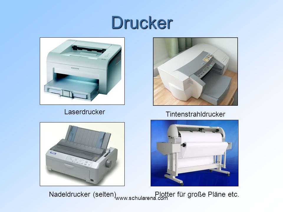 Drucker Laserdrucker Tintenstrahldrucker Nadeldrucker (selten)‏