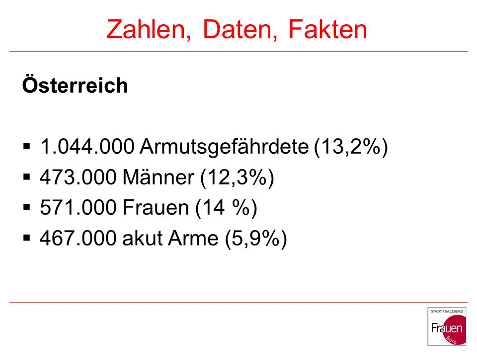 Zahlen, Daten, Fakten Österreich Armutsgefährdete (13,2%)