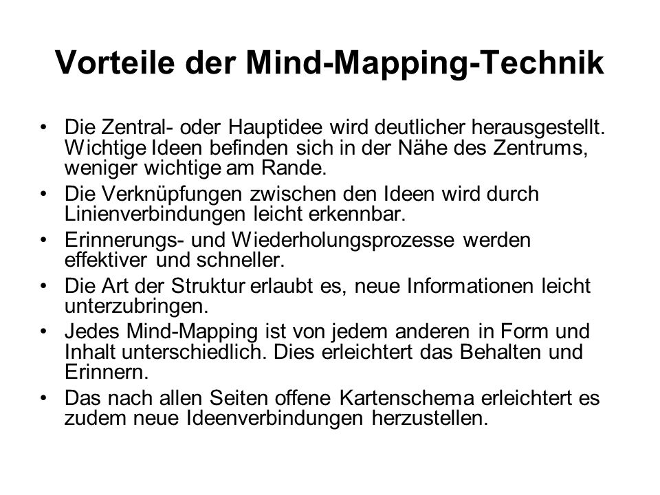 Vorteile der Mind-Mapping-Technik