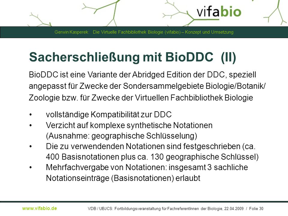 Sacherschließung mit BioDDC (II)