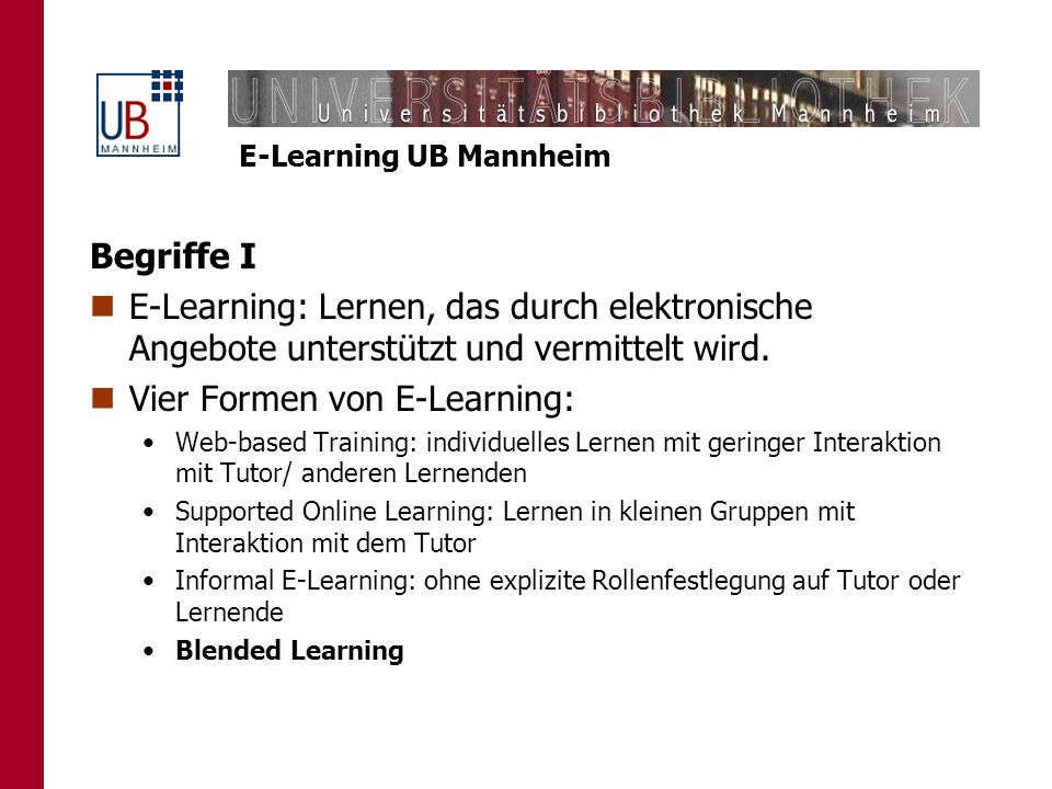 Vier Formen von E-Learning: