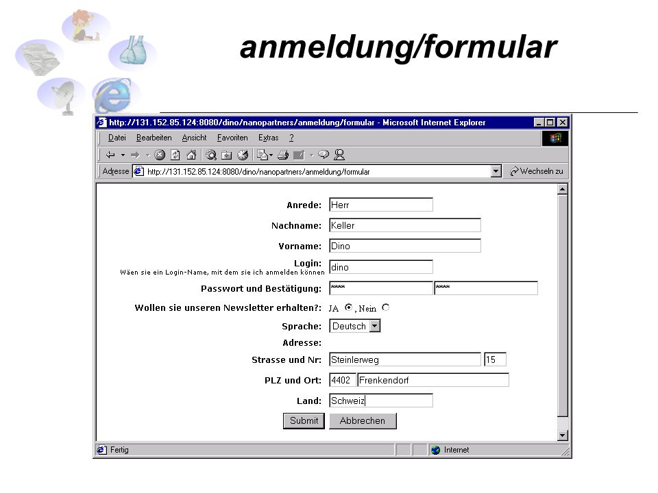 anmeldung/formular
