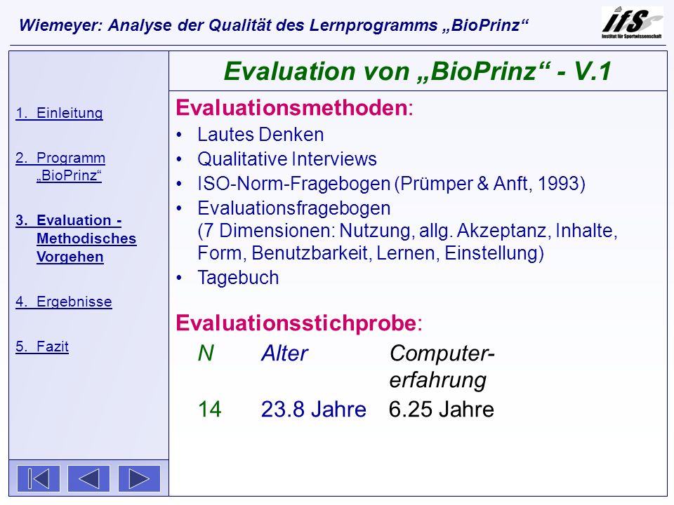 Evaluation von „BioPrinz - V.1