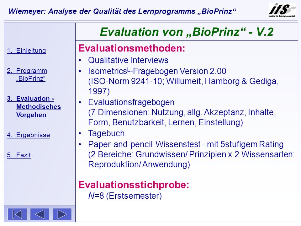 Evaluation von „BioPrinz - V.2