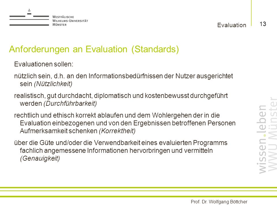 Anforderungen an Evaluation (Standards)