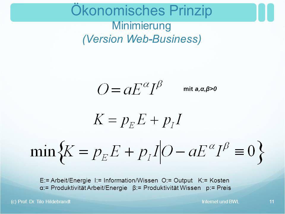 Ökonomisches Prinzip Minimierung (Version Web-Business)