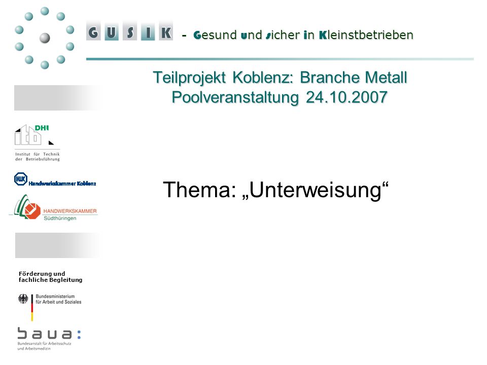 Teilprojekt Koblenz: Branche Metall Poolveranstaltung