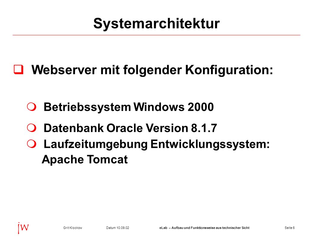 Systemarchitektur Webserver mit folgender Konfiguration:
