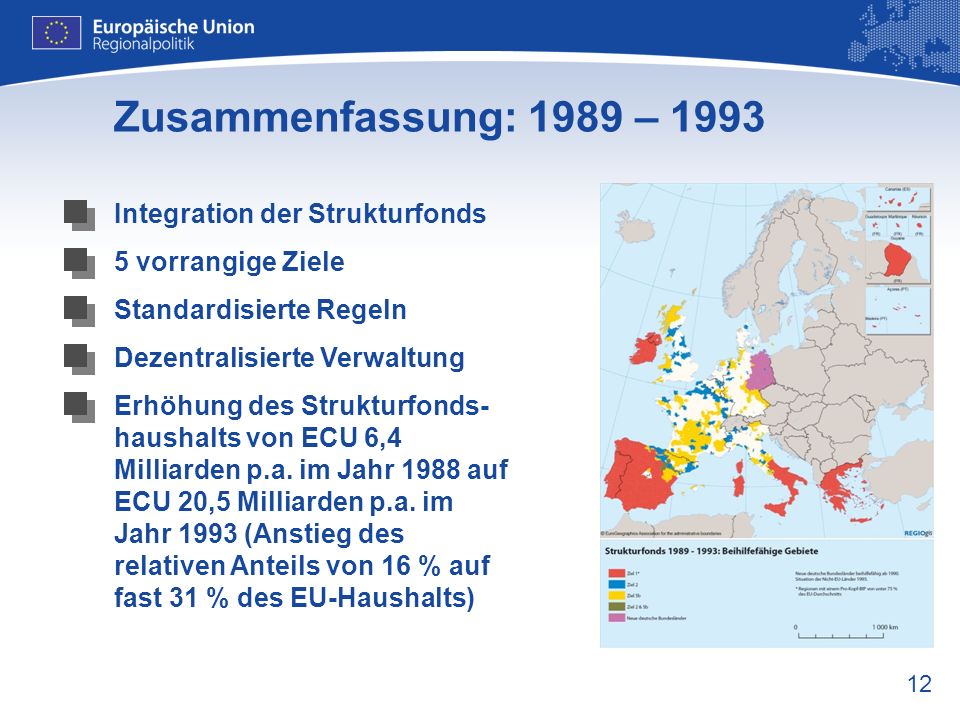 Zusammenfassung: 1989 – 1993 Integration der Strukturfonds