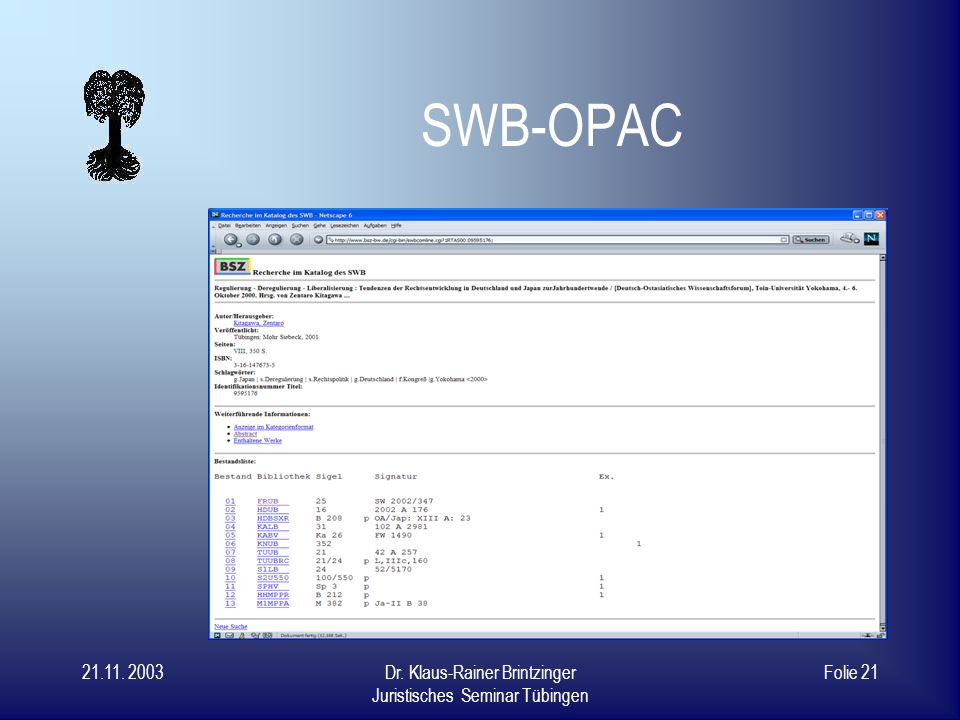 SWB-OPAC Dr. Klaus-Rainer Brintzinger