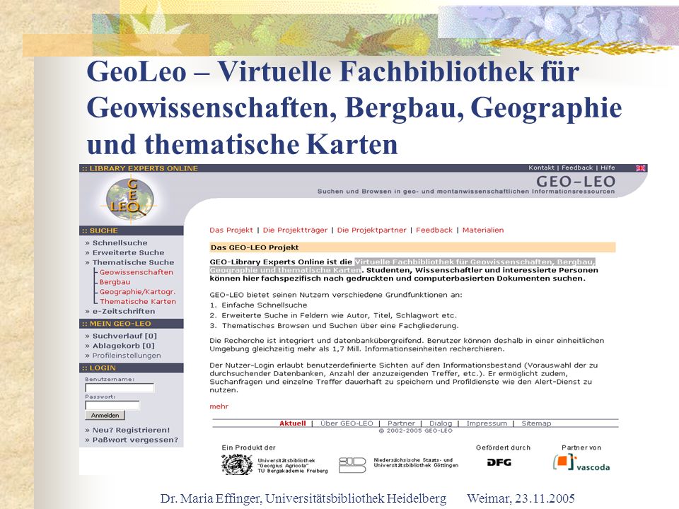 GeoLeo – Virtuelle Fachbibliothek für Geowissenschaften, Bergbau, Geographie und thematische Karten