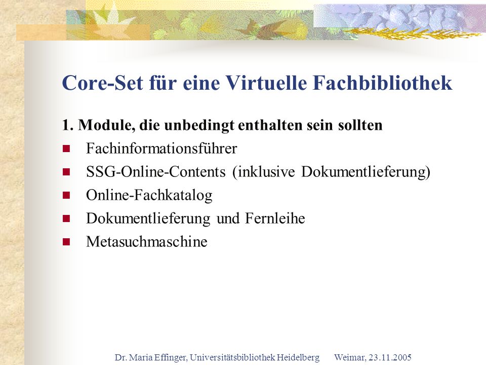 Core-Set für eine Virtuelle Fachbibliothek