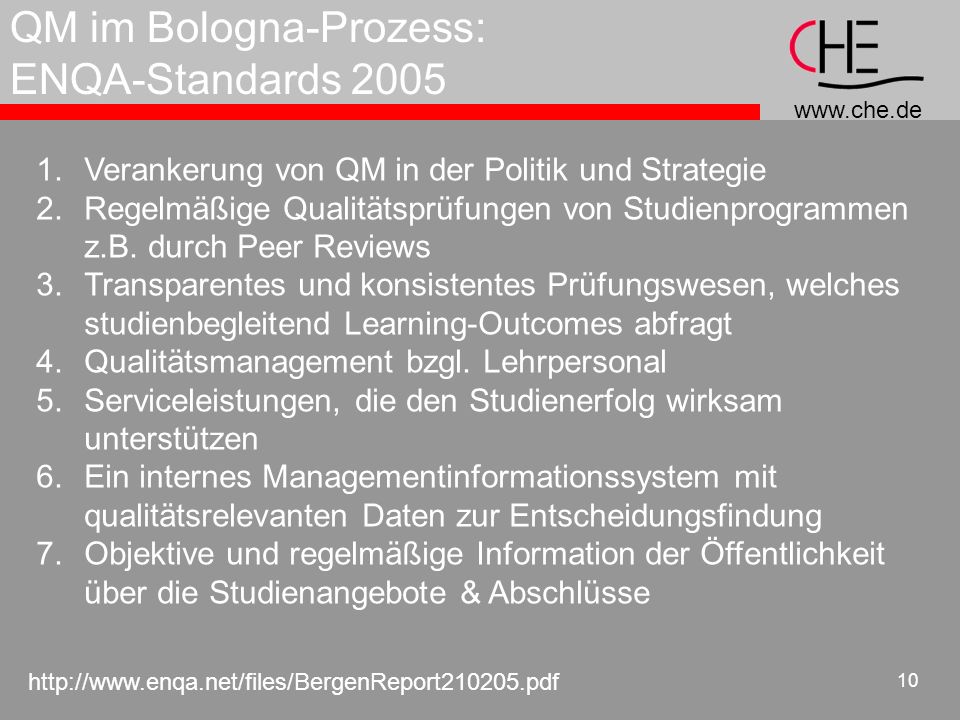 QM im Bologna-Prozess: ENQA-Standards 2005
