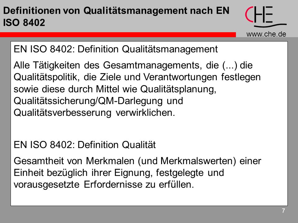 Definitionen von Qualitätsmanagement nach EN ISO 8402