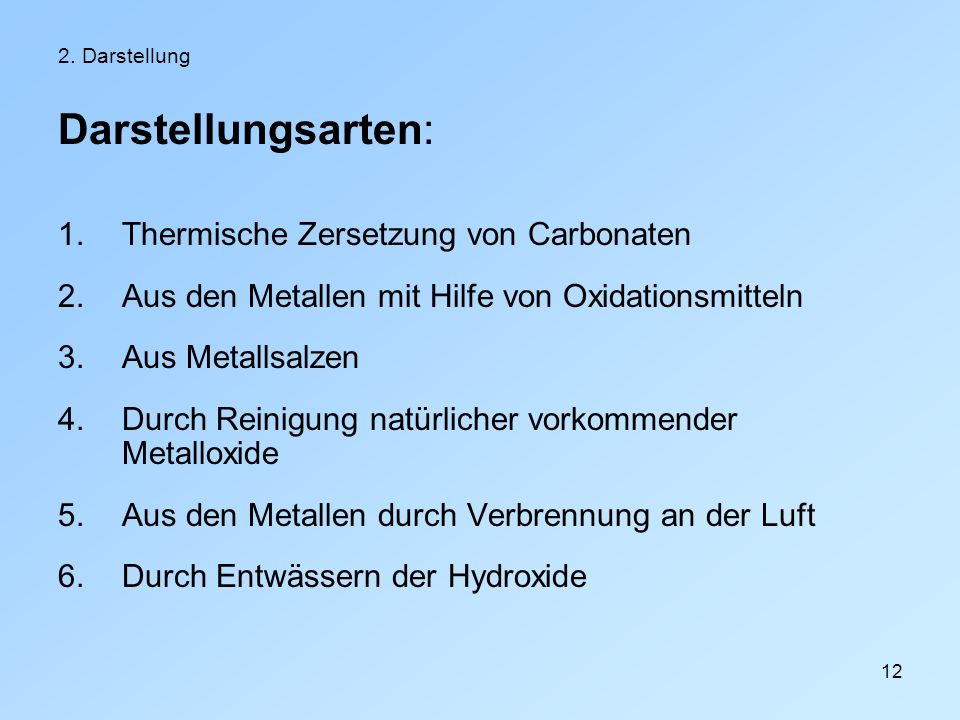 Darstellungsarten: Thermische Zersetzung von Carbonaten