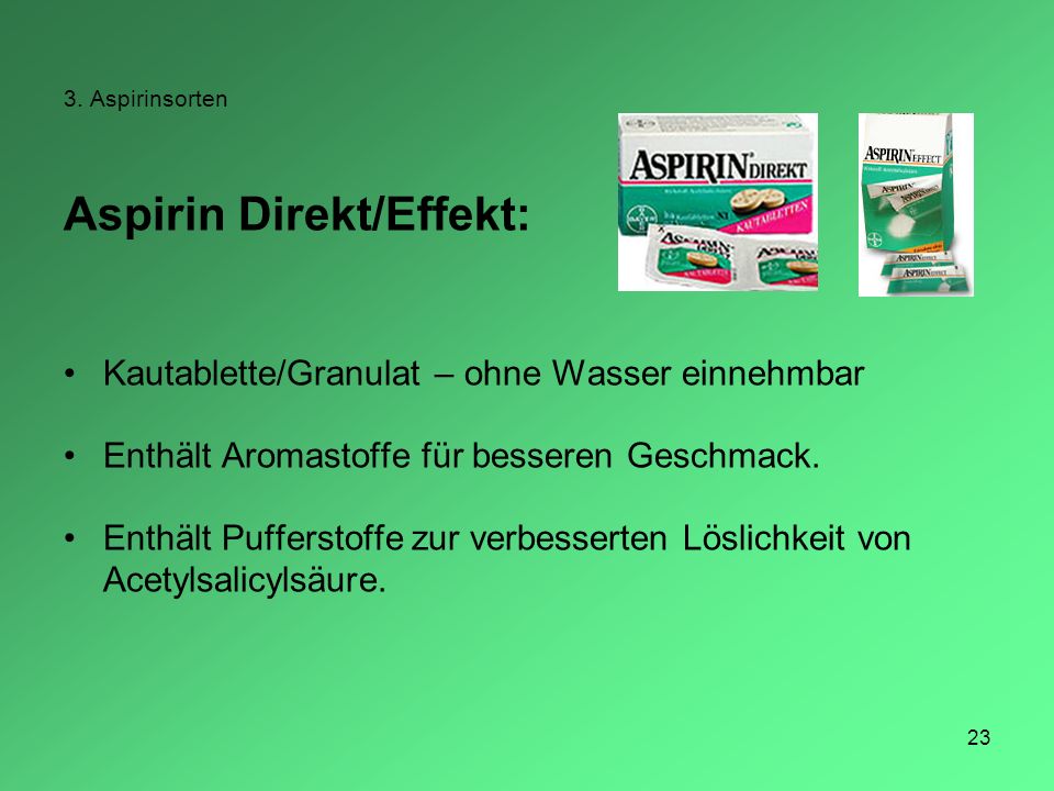 Aspirin Direkt/Effekt: