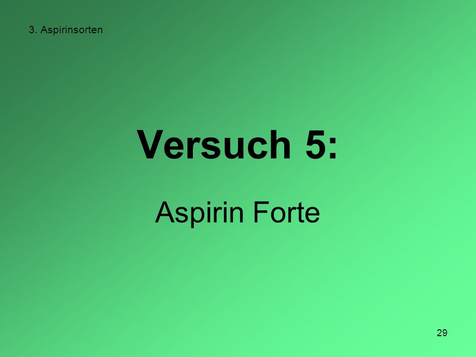 3. Aspirinsorten Versuch 5: Aspirin Forte