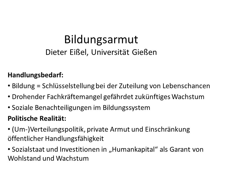 Bildungsarmut Dieter Eißel, Universität Gießen