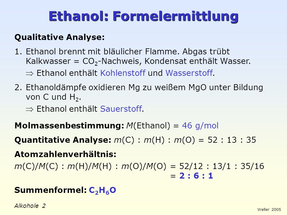 Ethanol: Formelermittlung