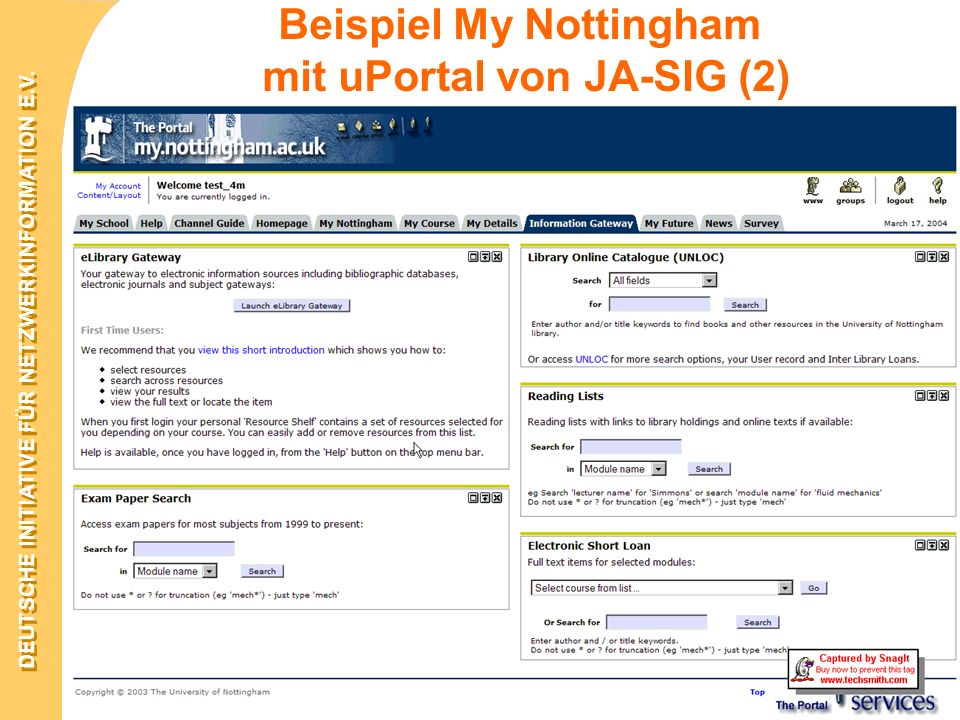 Beispiel My Nottingham mit uPortal von JA-SIG (2)