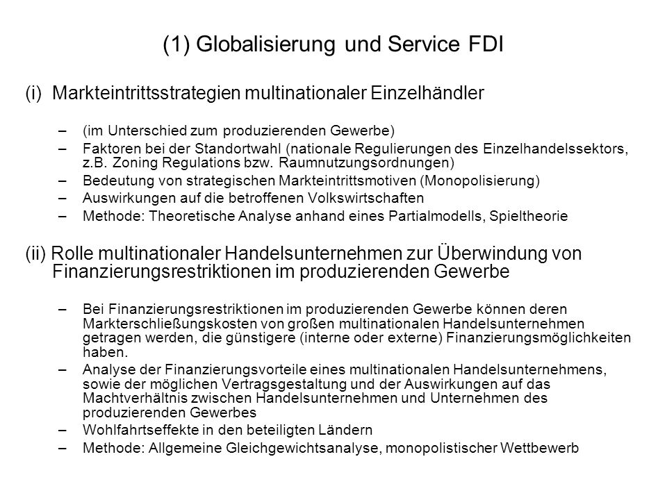 (1) Globalisierung und Service FDI