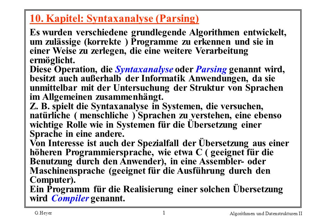 10. Kapitel: Syntaxanalyse (Parsing)