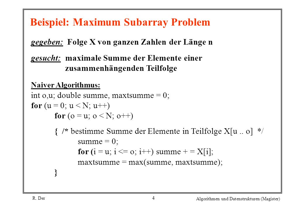 Beispiel: Maximum Subarray Problem