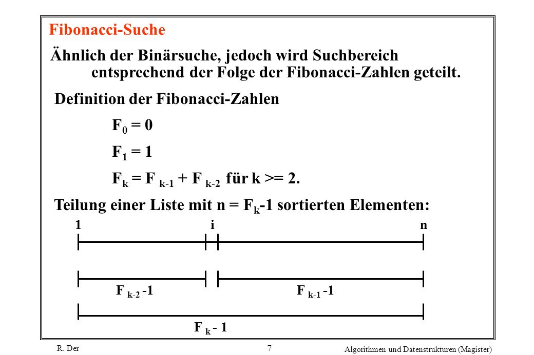 Definition der Fibonacci-Zahlen F0 = 0 F1 = 1