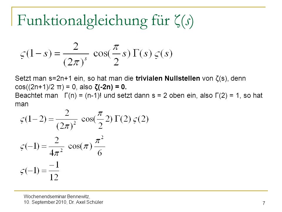 Funktionalgleichung für ζ(s)