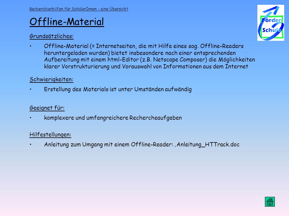 Offline-Material Grundsätzliches: