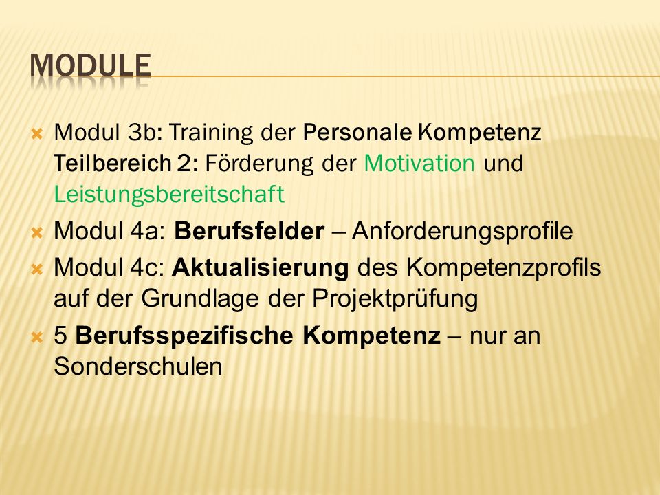 Module Modul 3b: Training der Personale Kompetenz Teilbereich 2: Förderung der Motivation und Leistungsbereitschaft.