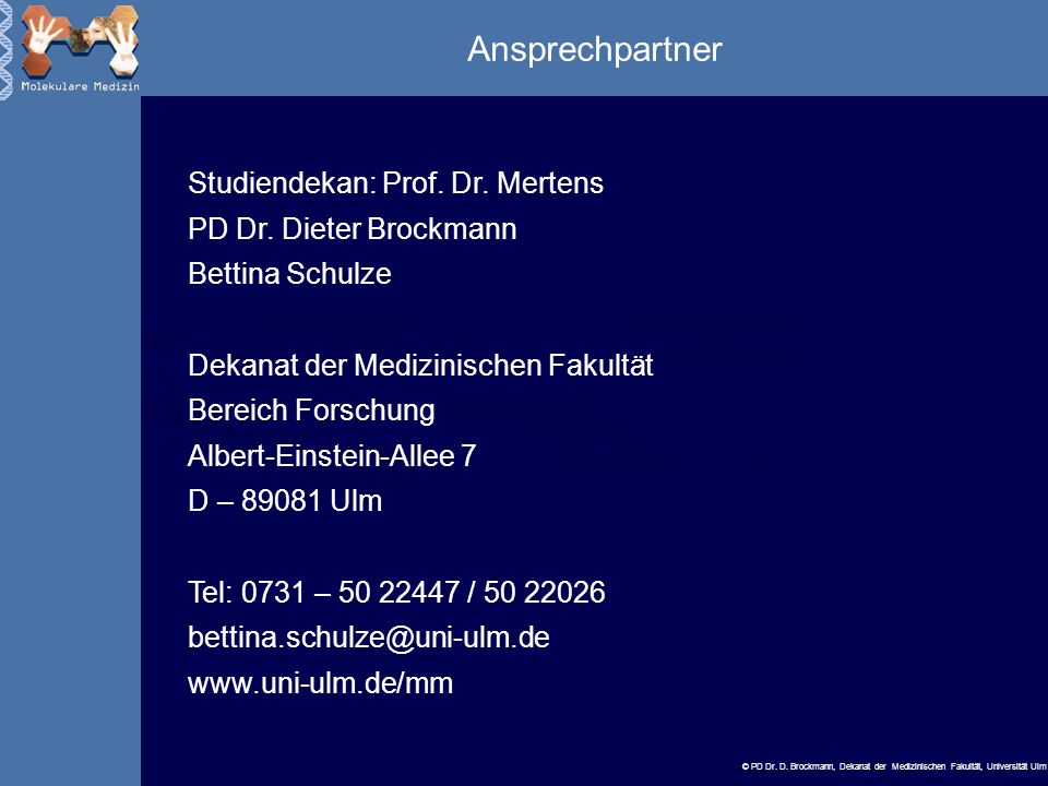 Ansprechpartner Studiendekan: Prof. Dr. Mertens