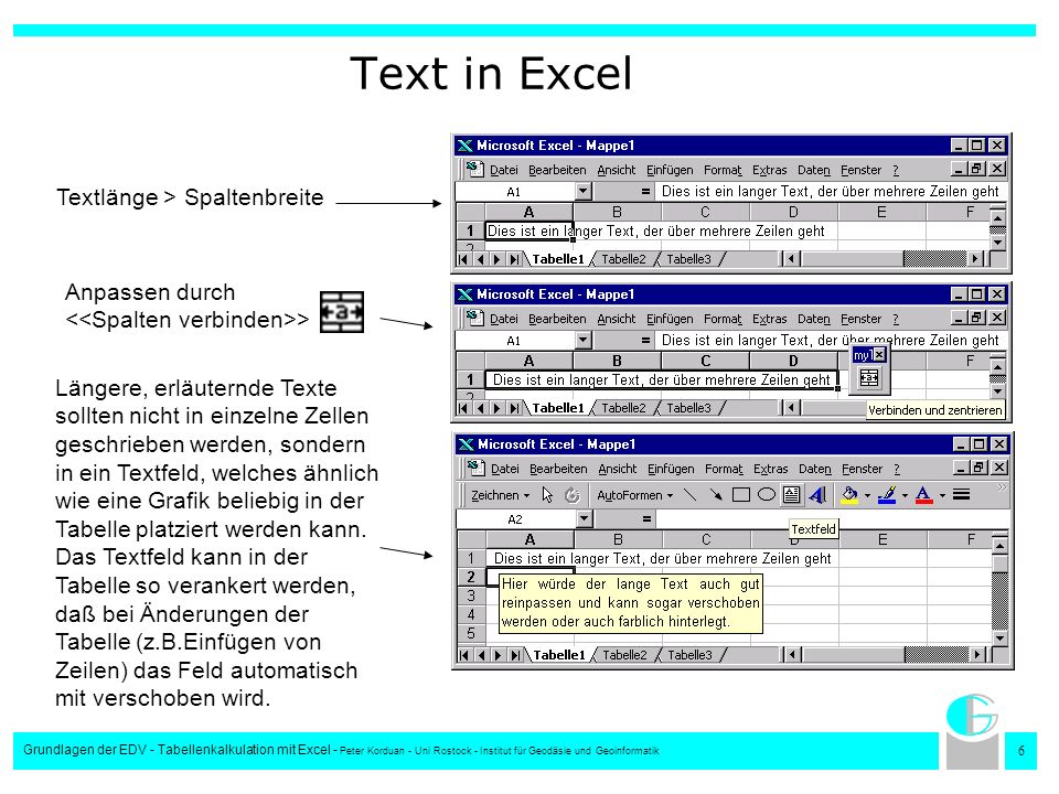 Text in Excel Textlänge > Spaltenbreite