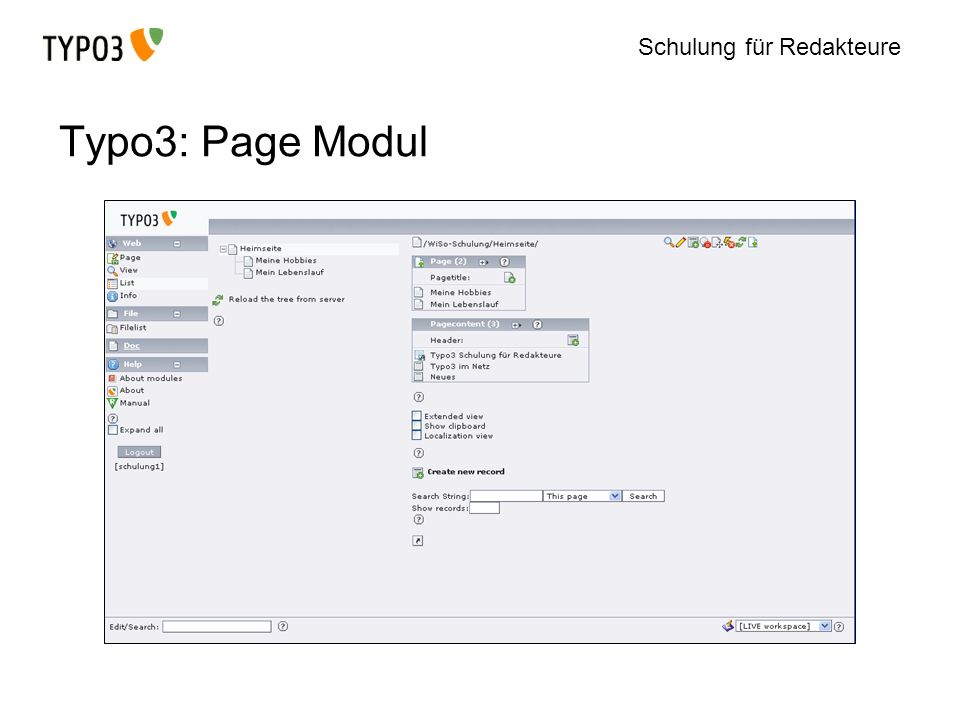 Typo3: Page Modul