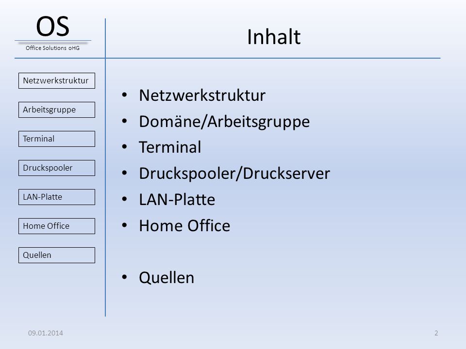 OS Inhalt Netzwerkstruktur Domäne/Arbeitsgruppe Terminal