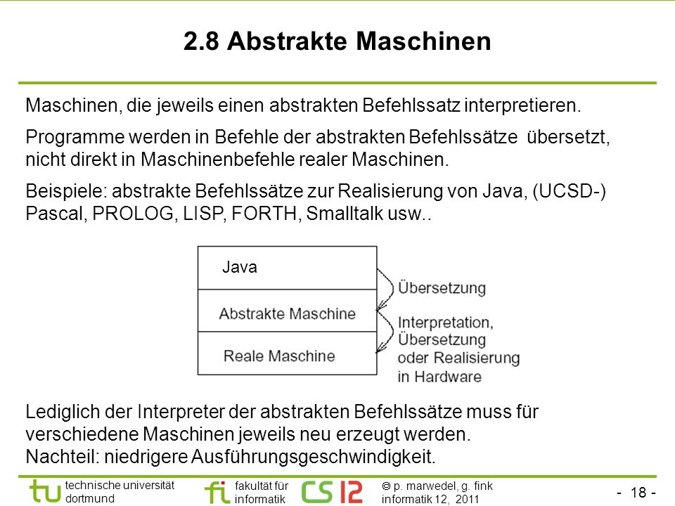 2.8 Abstrakte Maschinen Maschinen, die jeweils einen abstrakten Befehlssatz interpretieren.