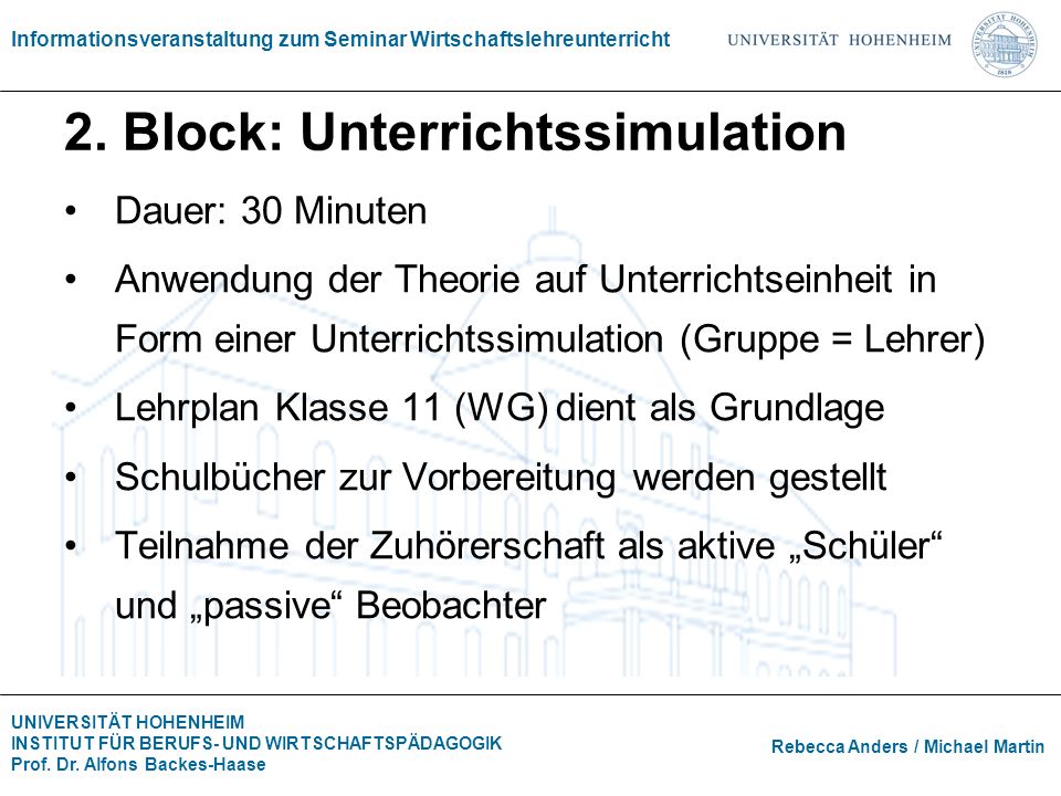 2. Block: Unterrichtssimulation