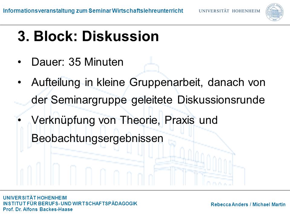 3. Block: Diskussion Dauer: 35 Minuten