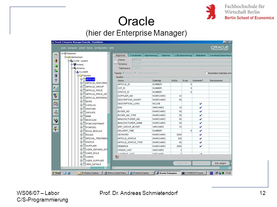 Oracle (hier der Enterprise Manager)