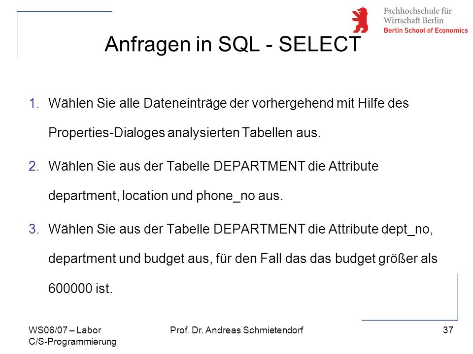 Anfragen in SQL - SELECT