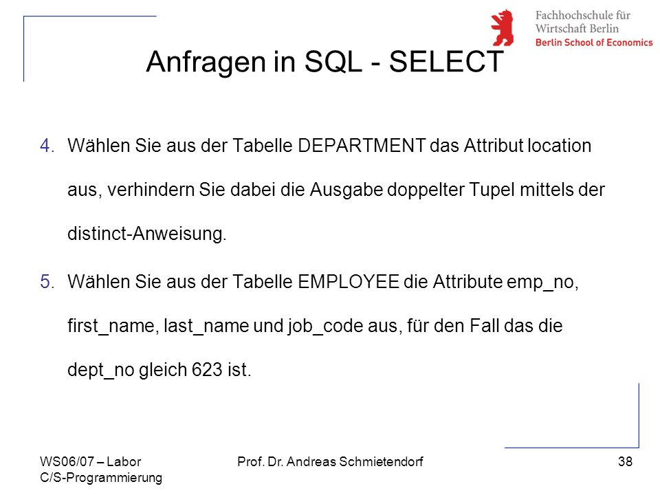 Anfragen in SQL - SELECT