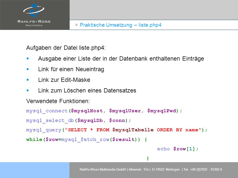Praktische Umsetzung – liste.php4