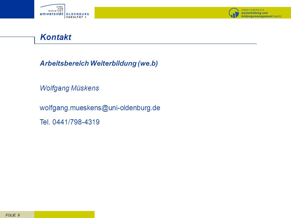 Kontakt Arbeitsbereich Weiterbildung (we.b) Wolfgang Müskens