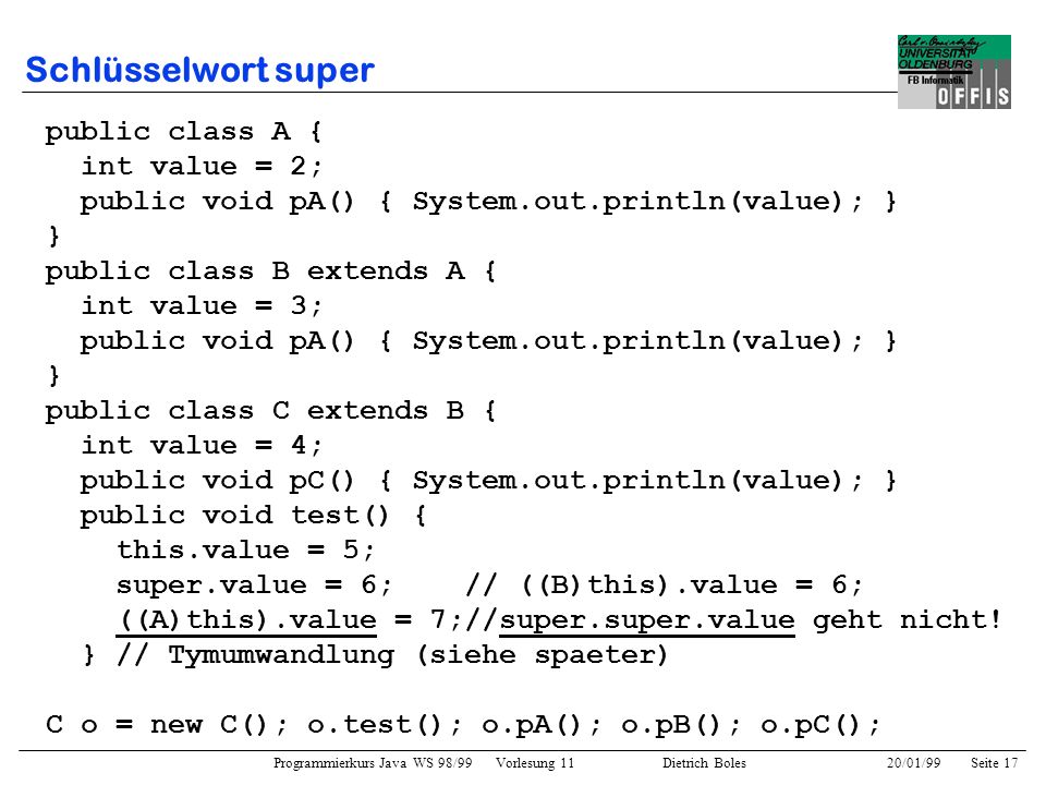 Schlüsselwort super public class A { int value = 2;