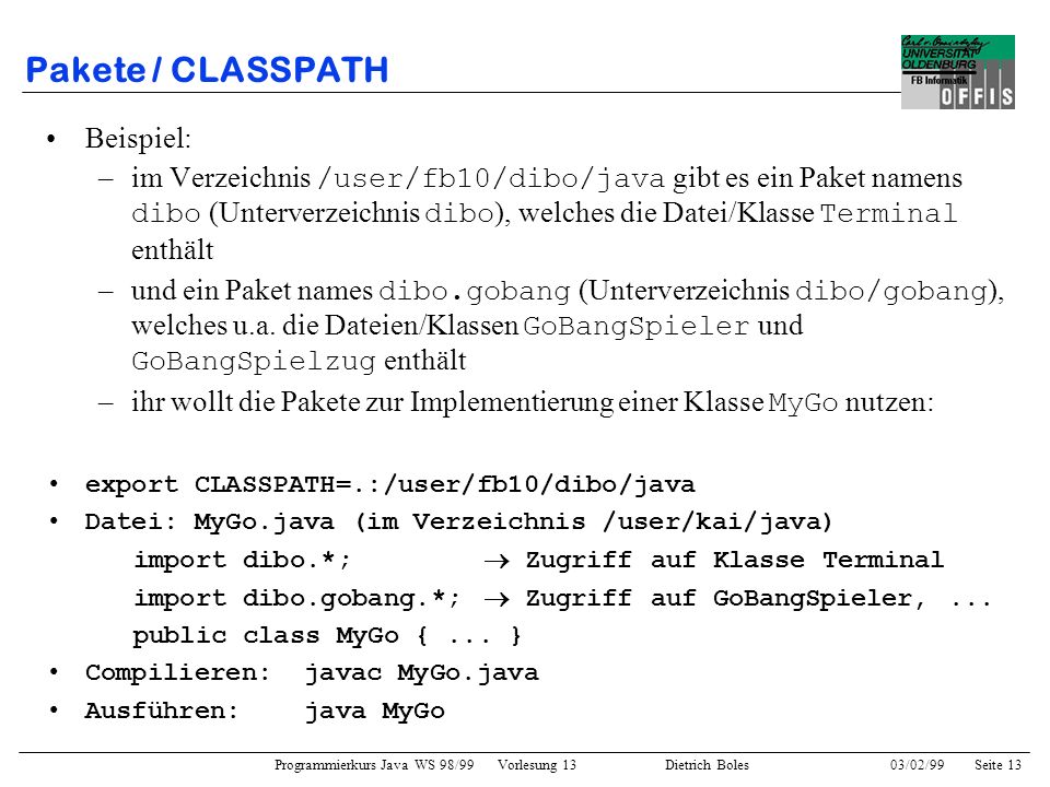 Pakete / CLASSPATH Beispiel: