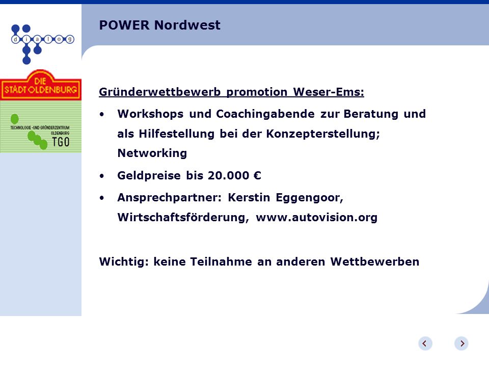 POWER Nordwest Gründerwettbewerb promotion Weser-Ems: